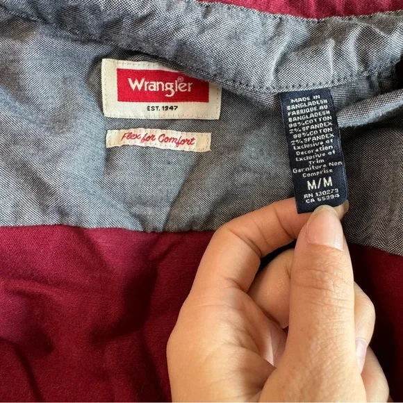 Wrangler Maroon Red Short Sleeve Button Down Shirt M - Picture 6 of 10